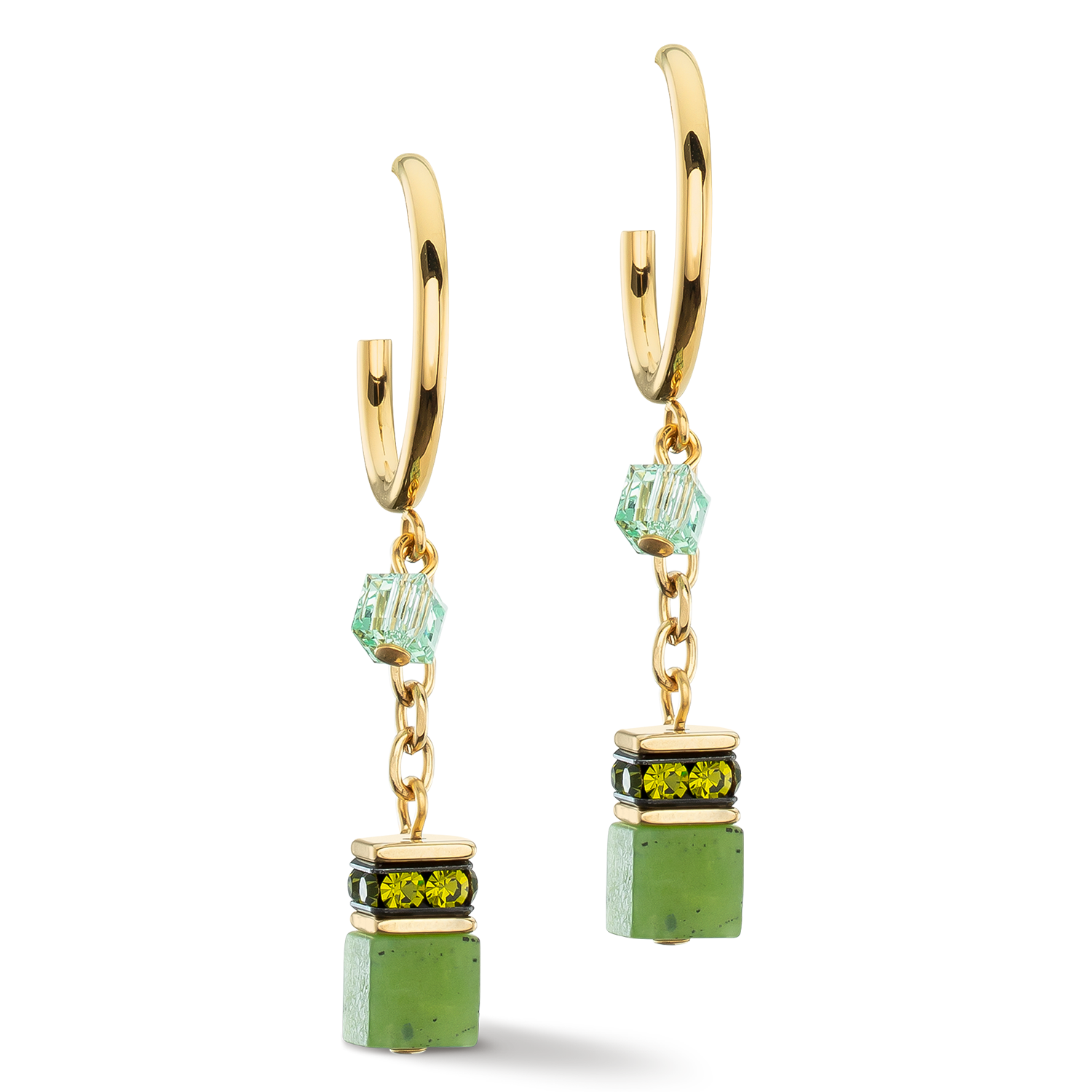 Earrings Creole GeoCUBE® Festive Layer gold-green