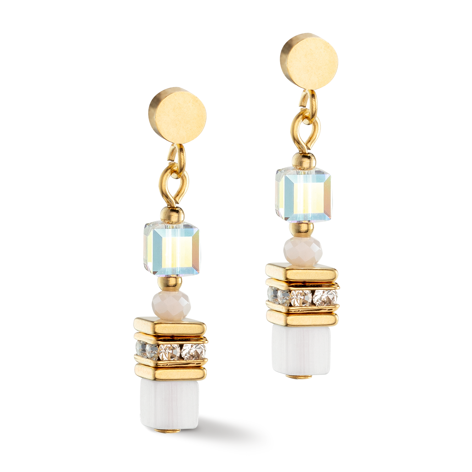 Mini Cubes earrings gold white