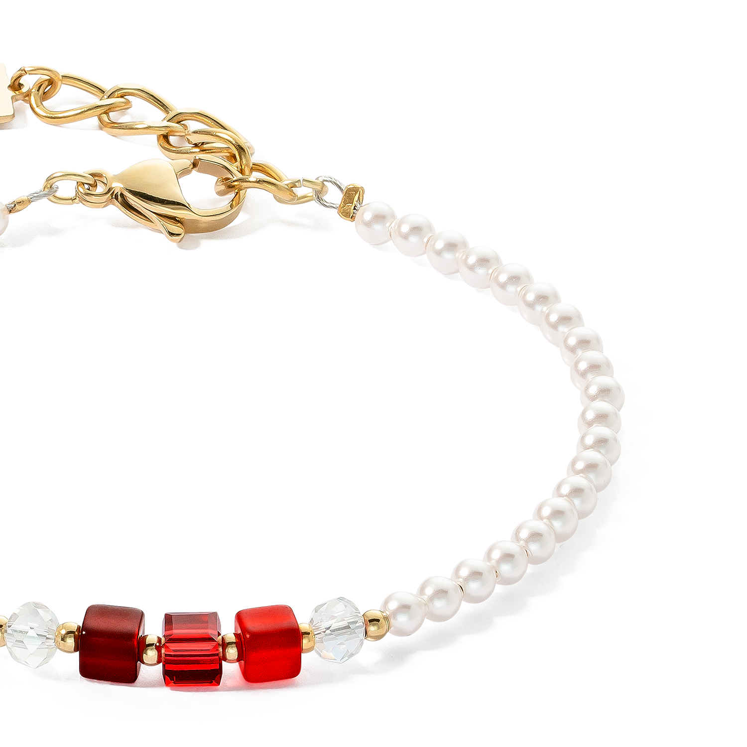 Bracelet Princess Pearls & Cubes gold-red