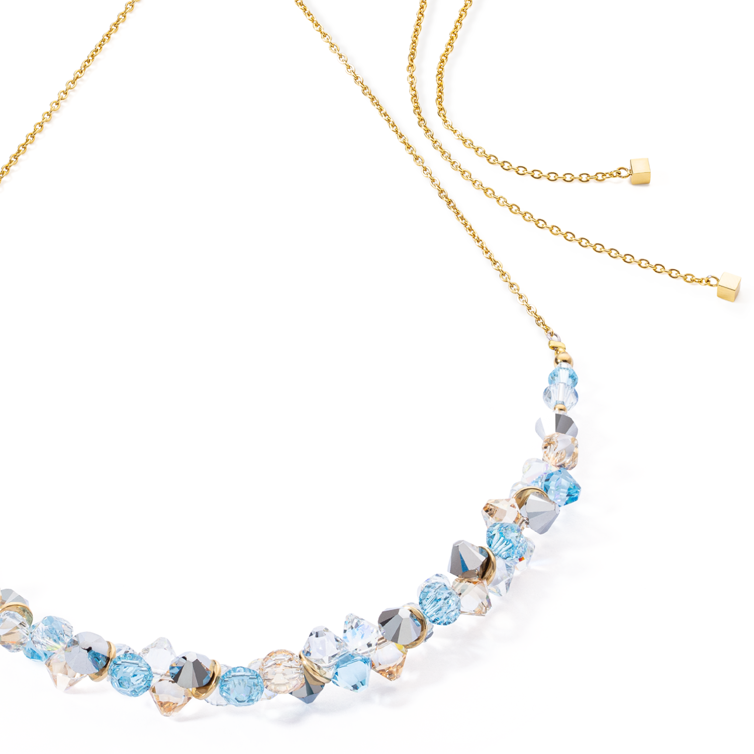 Dancing Crystals necklace gold aqua