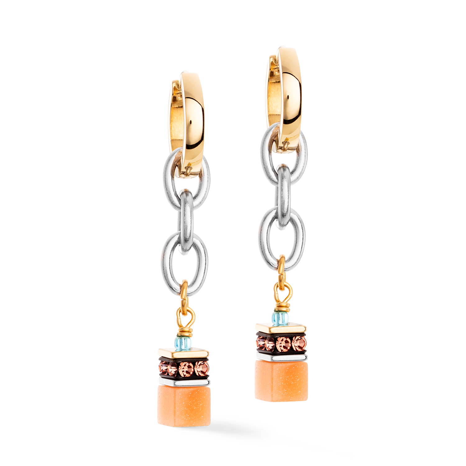 GeoCUBE® Iconic Fusion Chain hoops aqua-apricot