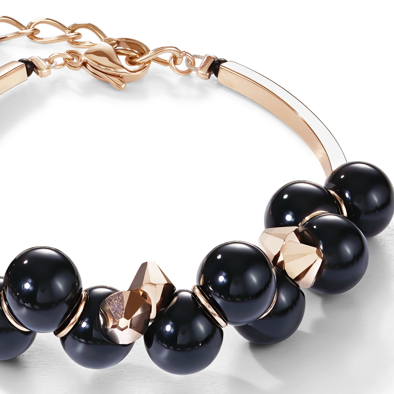 Bracelet acrylic glass black & Crystals rose gold