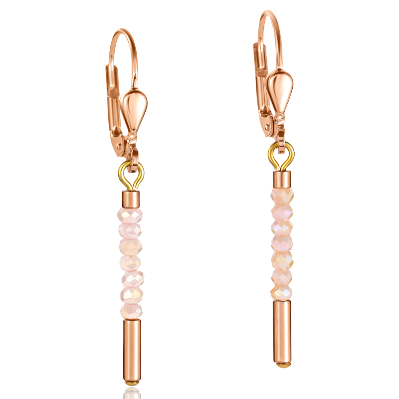 Earrings Waterfall stainless steel rose gold & glass nude