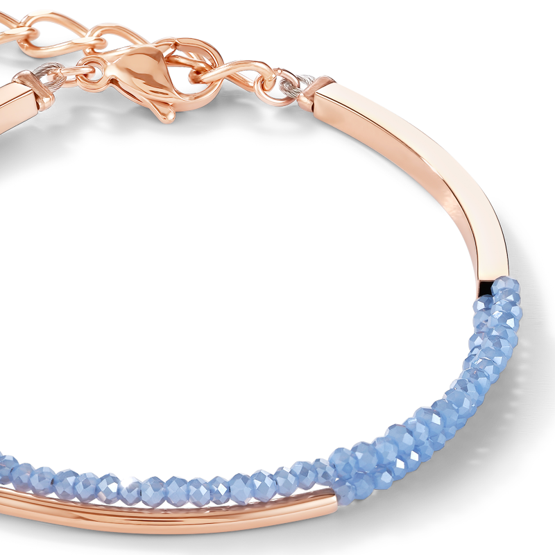 Bracelet Waterfall small stainless steel rose gold & glass light blue