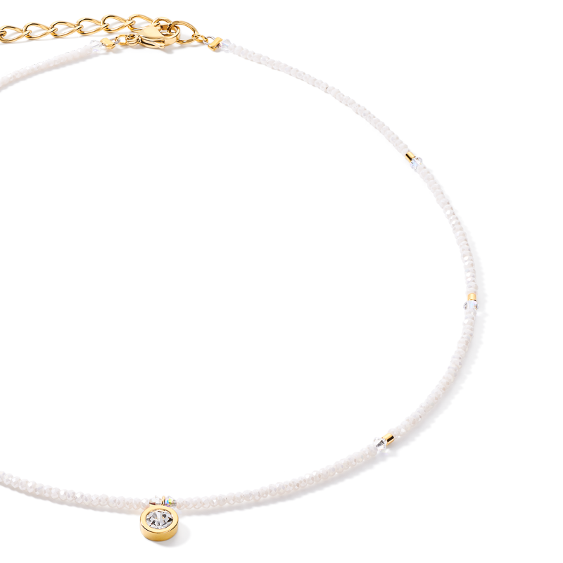 Necklace small crystal gold & white