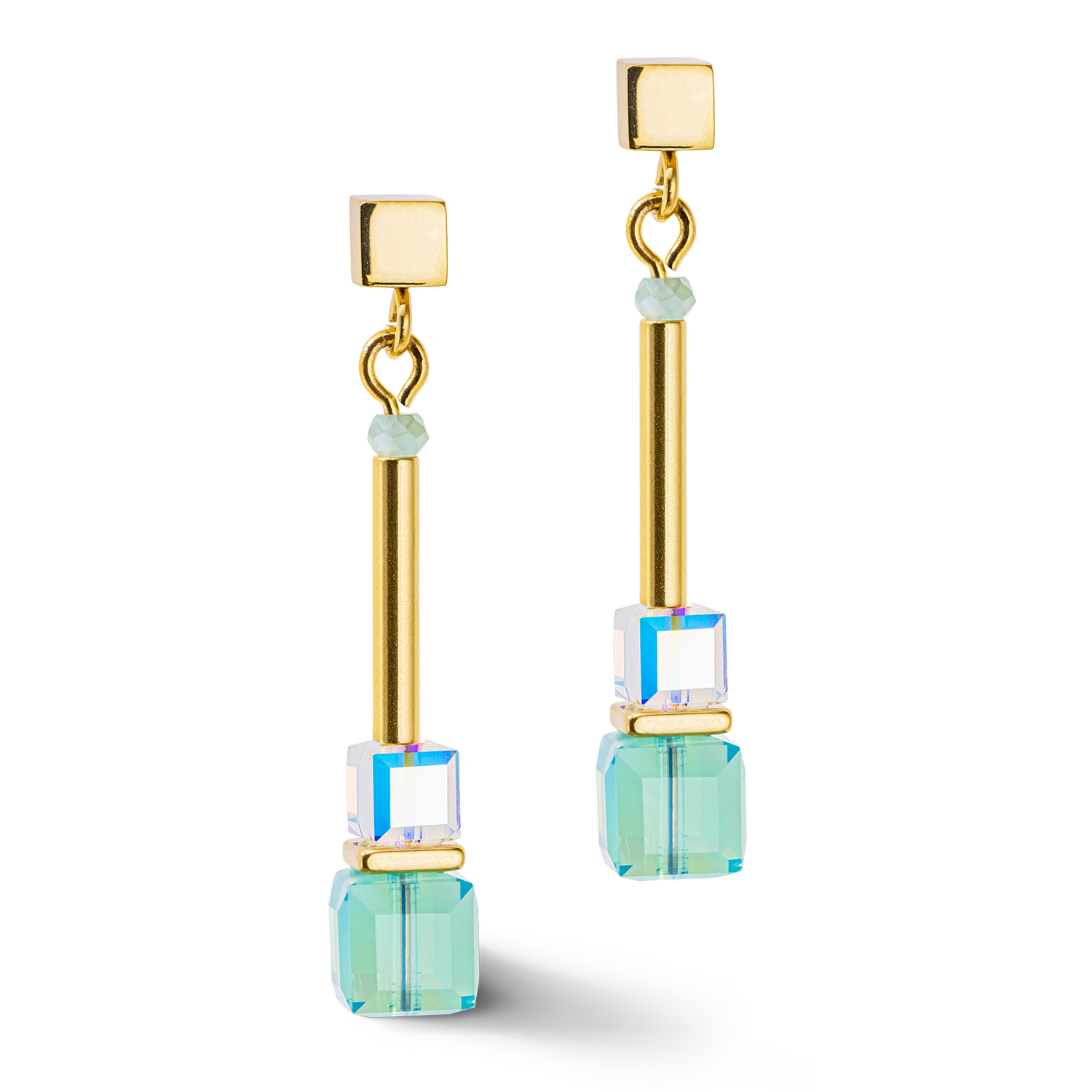 Cube Story Minimalistic earrings gold-turquoise