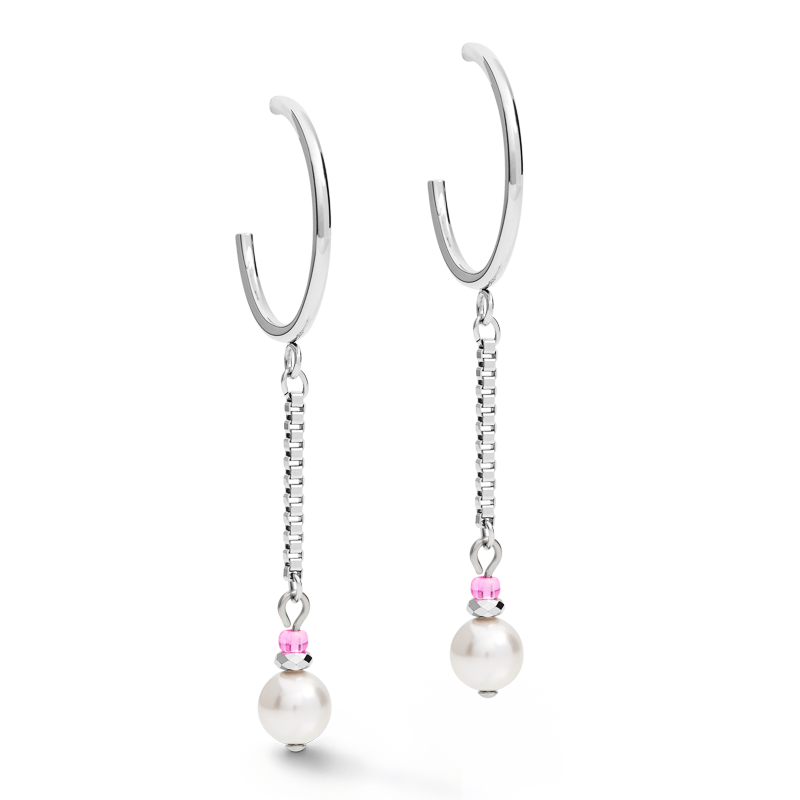 Earrings Creole Ypsilon Chain Crystal Pearl,  Crystals & stainless steel silver-rose