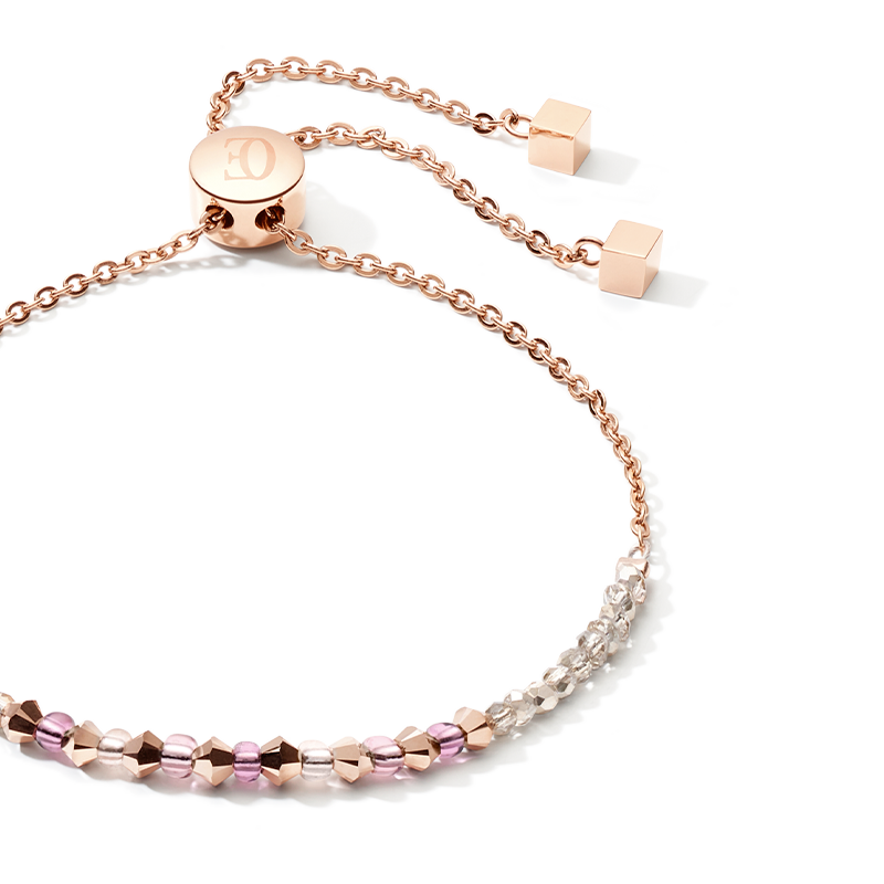 Bracelet 2-layers fine crystals & stainless steel rose gold lilac