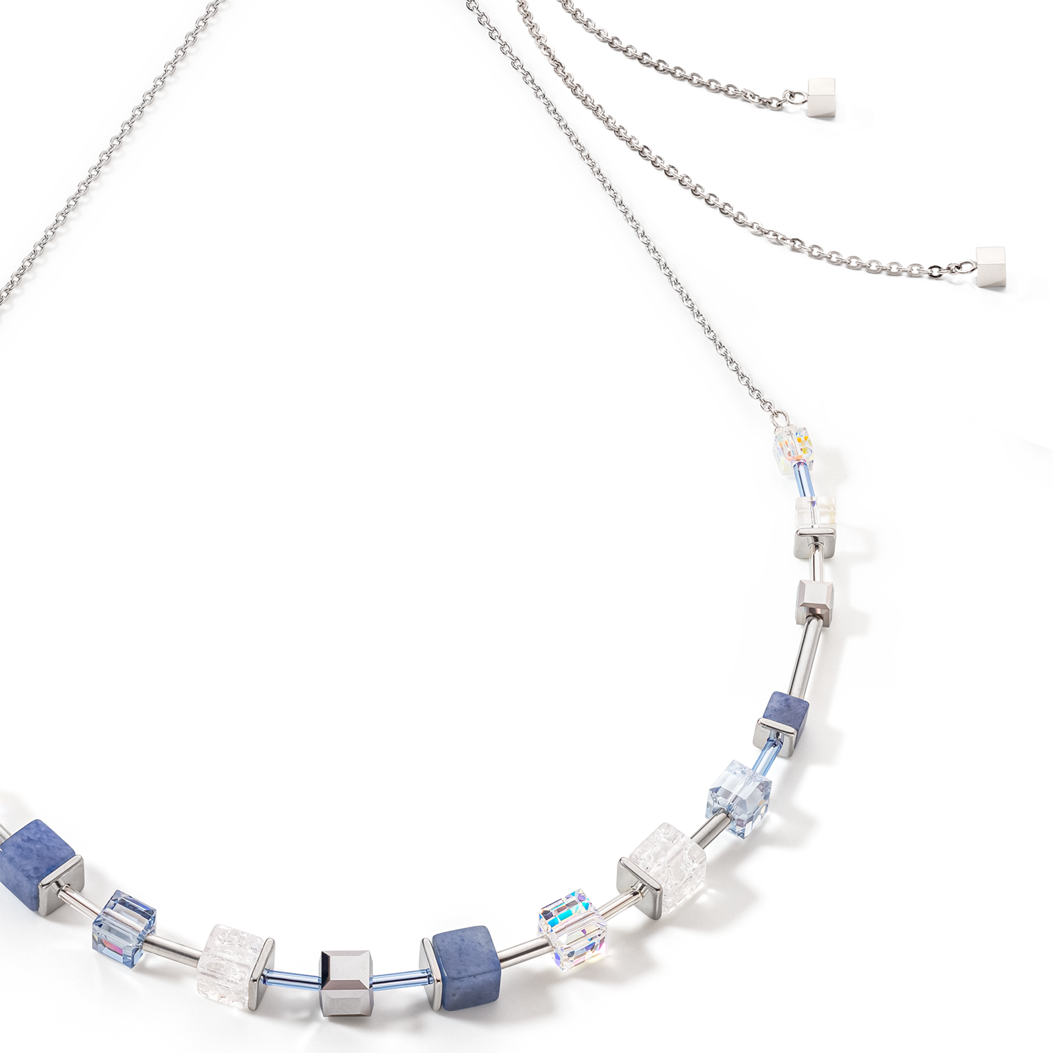 GeoCUBE® Precious & Slider Closure necklace silver-blue