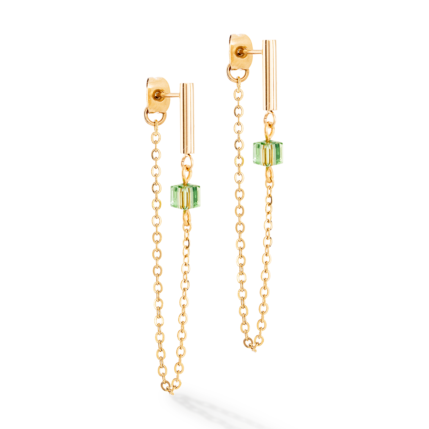 Earrings Mini Cubes & Chain gold-green