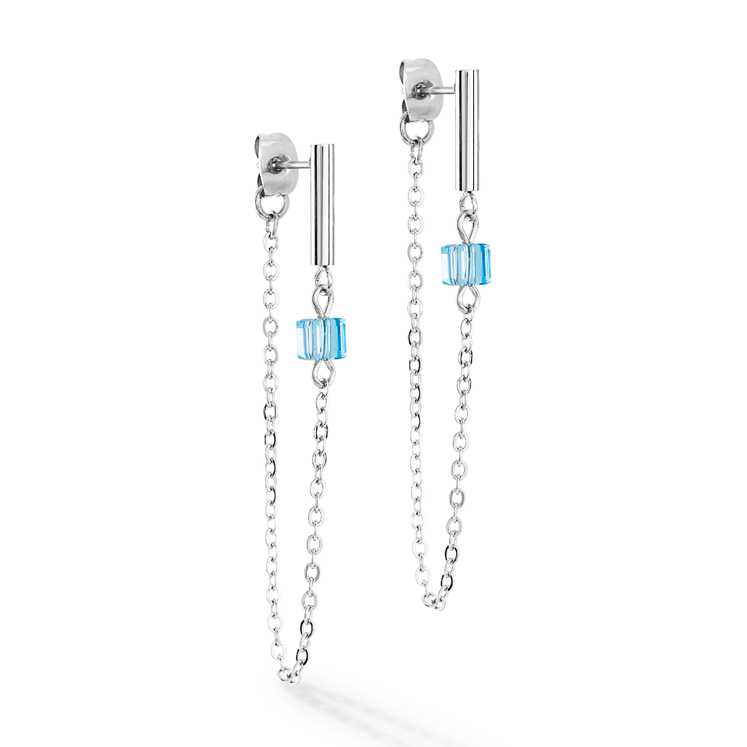 Earrings Mini Cubes & Chain silver-blue