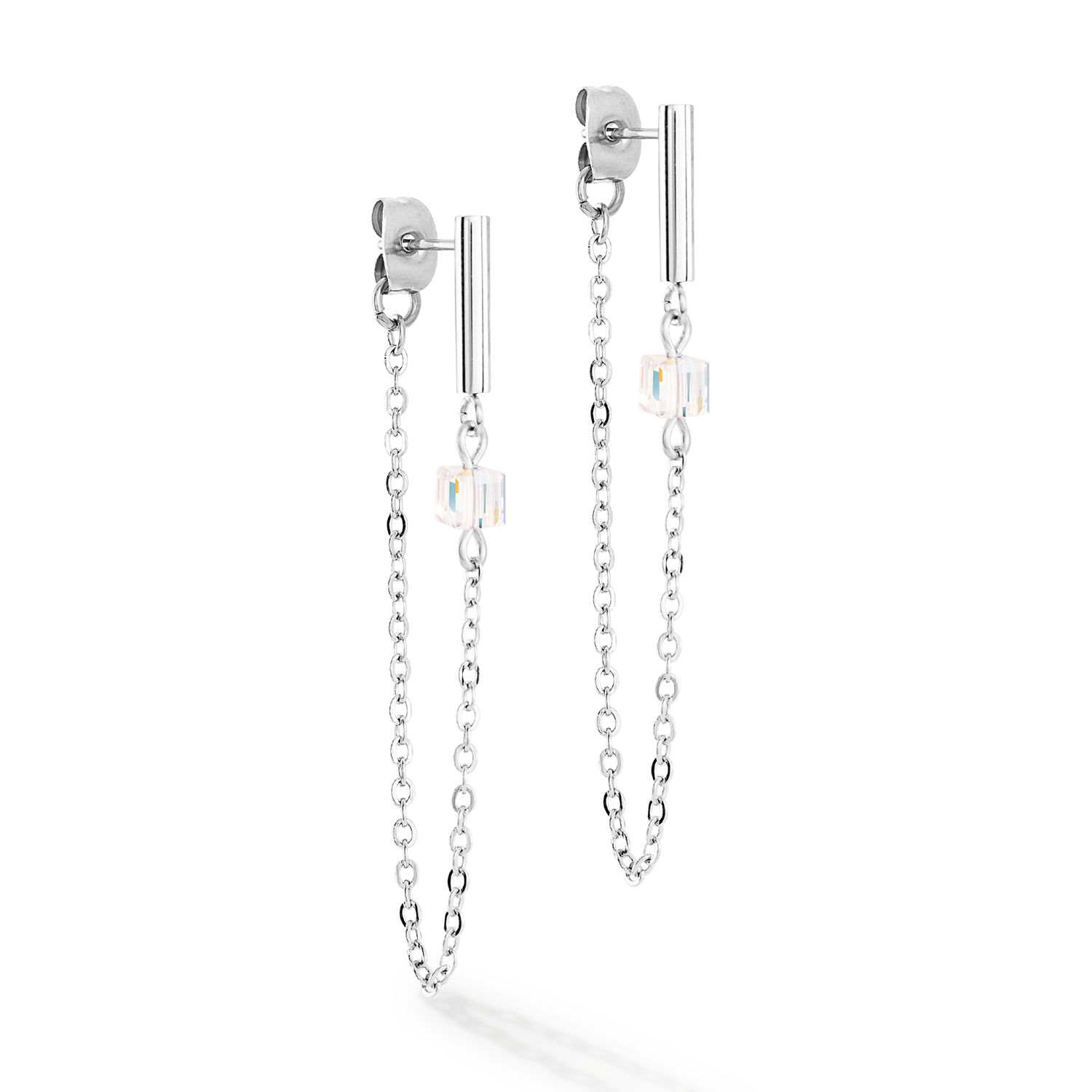 Earrings Mini Cubes & Chain silver-white