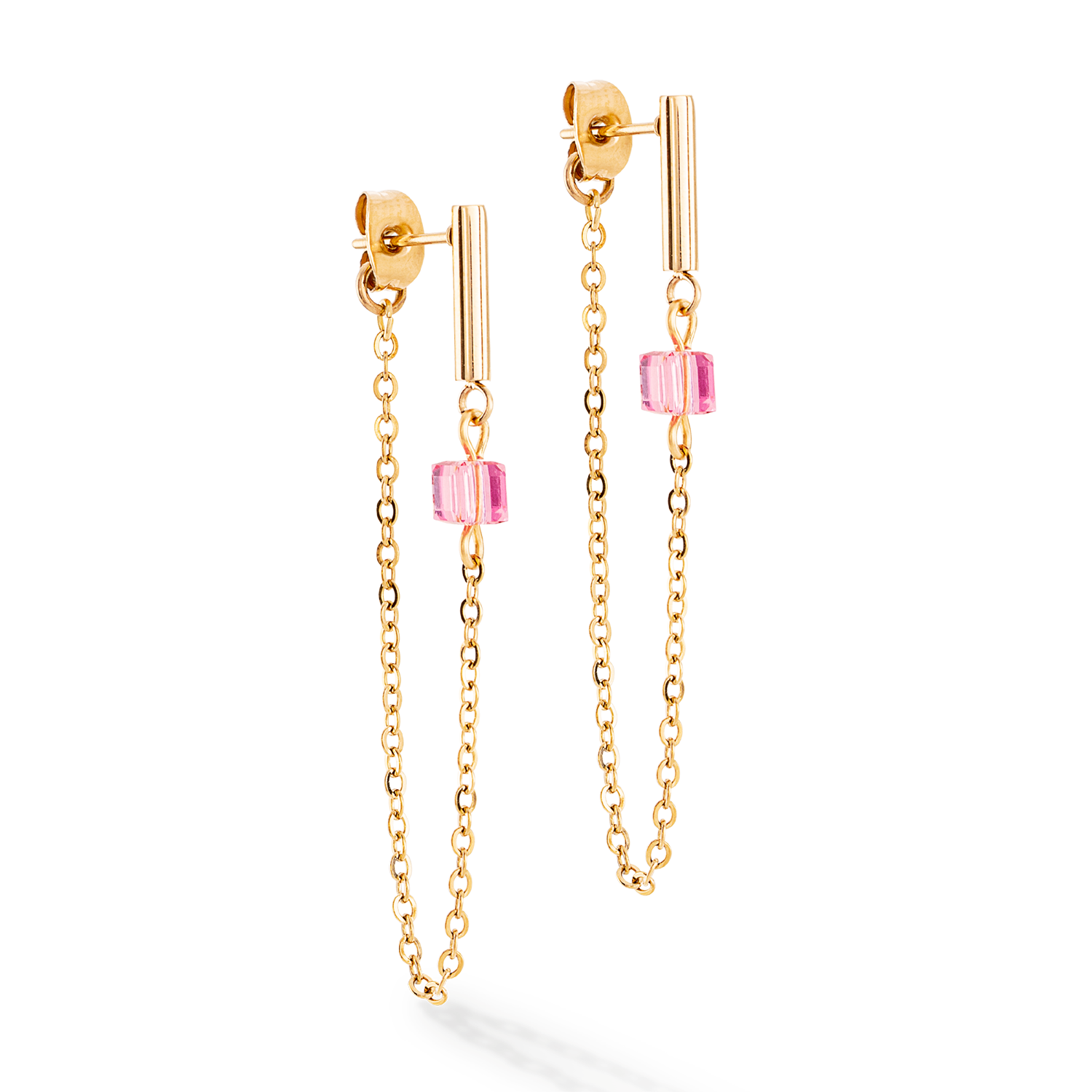 Earrings Mini Cubes & Chain gold-pink