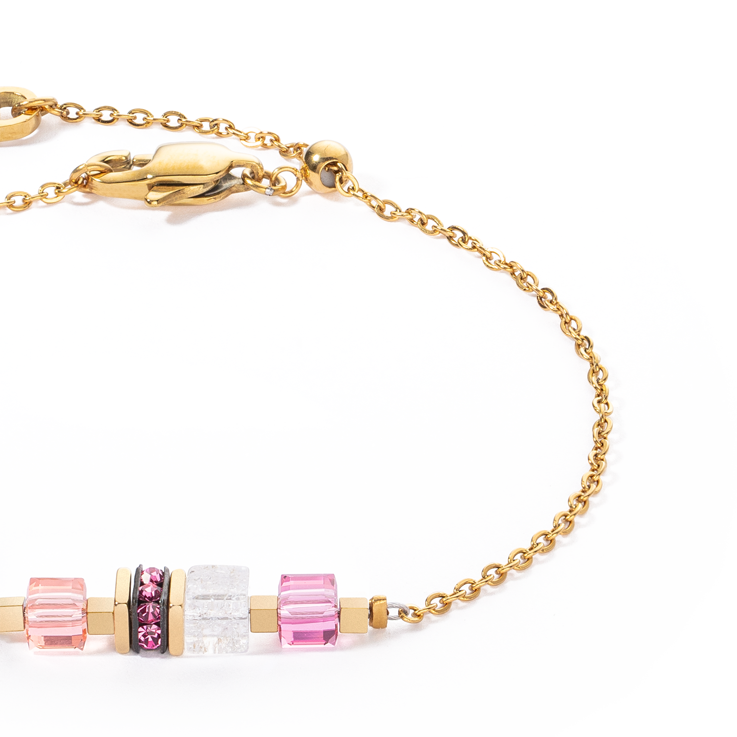 Bracelet Mini Cubes & Chain gold-pink