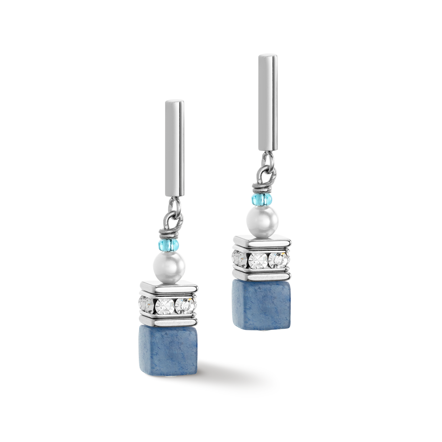 GeoCUBE® Precious Fusion Pearls earrings aqua blue